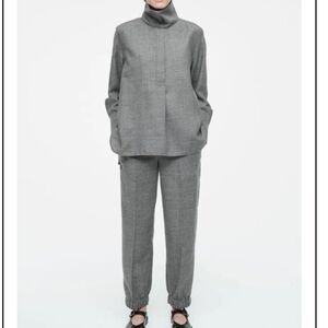 COS Grey Wool Flannel Matching Set | Minimalist Tailored Top & Pants | Size 12